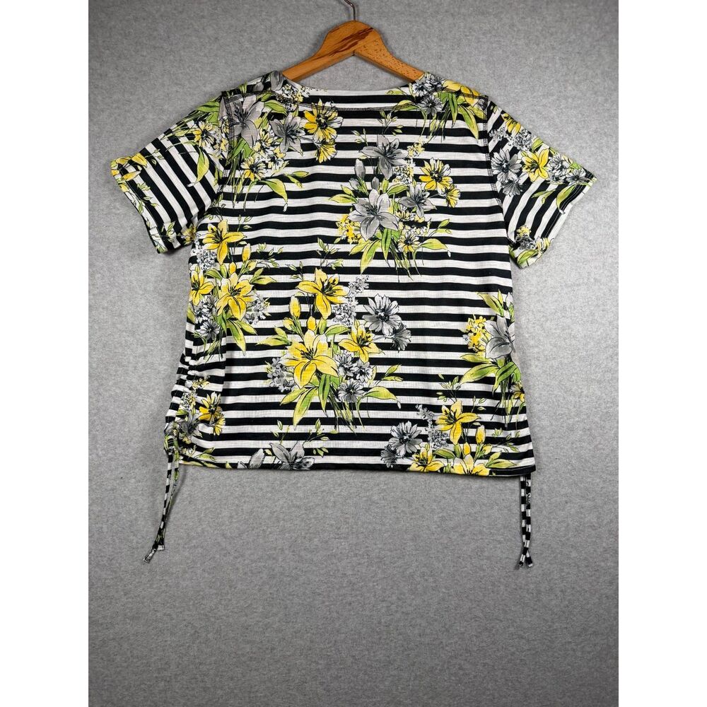 Alfred Dunner Petite PL Floral Striped Side Tie Embellished Top 3932